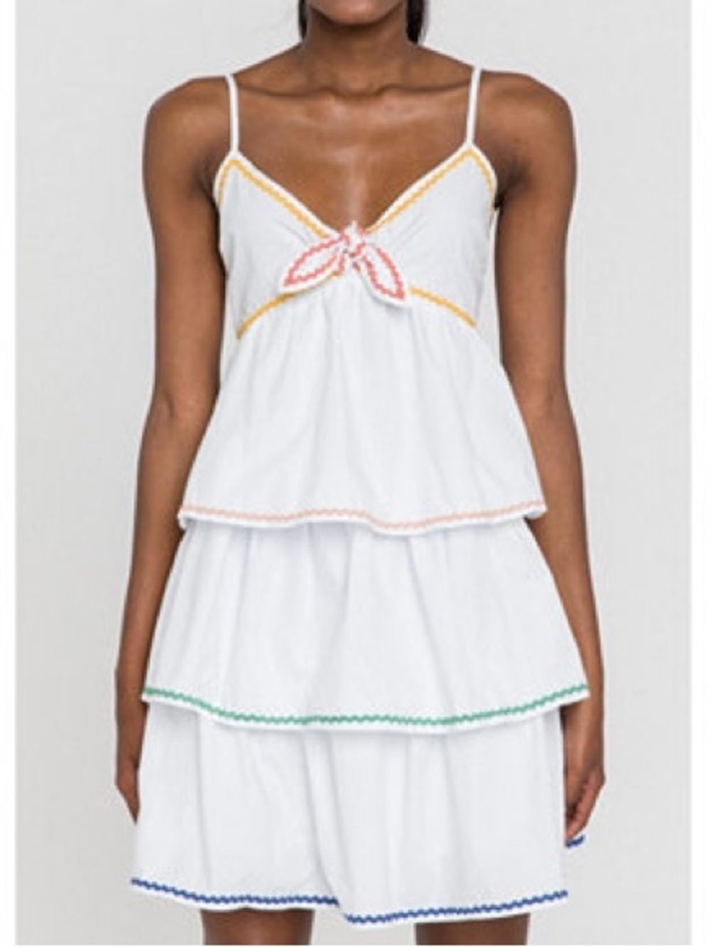 ENGLISH FACTORY Color Blck Wave Trimmed Tiered Short Dress Ric Rac